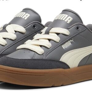 Puma Men's Gray and Cream Sneakers with Brown Sole